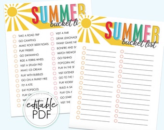 EDITABLE Summer Bucket List 2025 - INSTANT DOWNLOAD - Bucket List for Kids - customizable Bucket List - Summer Bucket List Poster Template