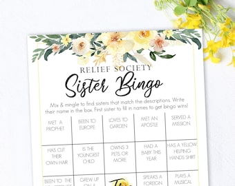 Hjälpföreningens bingo - Direkt nedladdning - LDS Hjälpföreningsspel, Lär känna dig själv, Blommig Hjälpföreningsfödelsedag - Jesu Kristi kyrka