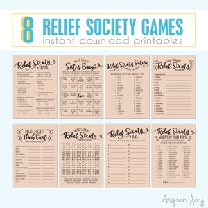Relief Society Games Bundle - 8 Relief Society Games Package - Instant Download Relief Society Birthday Game - LDS Relief Society printable