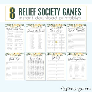 Relief Society Games Bundle - 8 Relief Society Games Package - Instant Download Floral Relief Society Birthday, LDS Relief Society printable