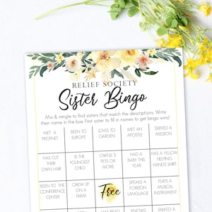 Relief Society Bingo - Instant Download - LDS Relief Society Game, Get to know you, Floral Relief Society birthday - Church of Jesus Christ