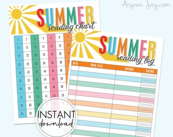 Summer Reading Charts for kids - INSTANT DOWNLOAD - Reading Log for kids - Summer Reading Tracker - Printable Summer Reading Challenge