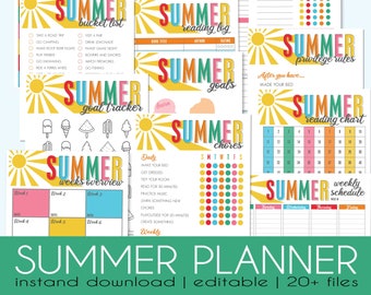 EDITABLE Summer 2026 Planner for Kids - INSTANT DOWNLOAD - Summer Charts - Summer Bundle Printables, Summer Checklist, Summer calendar