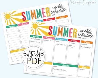 EDITABLE Summer Weekly Schedule for Kids & Families - INSTANT DOWNLOAD - Summer Kids To Do List, Kids Schedule, weekly planner printable