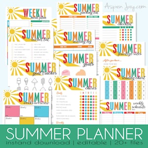 EDITABLE Summer 2025 Planner for Kids - INSTANT DOWNLOAD - Summer Charts - Summer Bundle Printables, Summer Checklist, Summer calendar