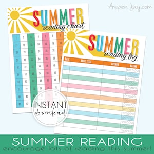 Summer Reading Charts for kids - INSTANT DOWNLOAD - Reading Log for kids - Summer Reading Tracker - Printable Summer Reading Challenge