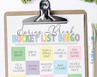 EDITABLE Spring Break Bucket List Bingo - INSTANT DOWNLOAD - Bucket List for Kids - customizable Bucket List - Spring Break Bingo Cards