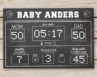 Basketball Baby Shower Scoreboard DIGITAL PRINTABLE - Baby Due Date Banner - Basketball Shower Sign - Scoreboard Banner - Pregnancy Stats