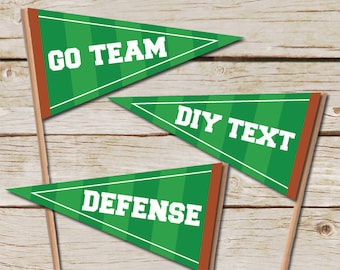 Football Pennant Flags - DIY Editable text - Printable Download - Football Food Labels - Football Baby Shower Birthday - Football Deco