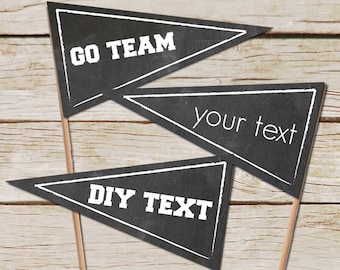 Editable Pennant Flags - INSTANT Download - DIY Editable text - Food Labels - Chalkboard labels - Baseball Football Basketball - sports flag