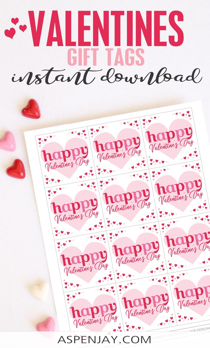 Happy Valentine's Day Tags Printable- INSTANT DOWNLOAD - Valentine Gift ...