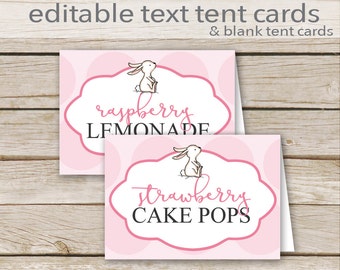 Pink Bunny Party Tent Cards, DIY Editable Food Labels - Instant Download - Pink Bunny Birthday Tent Labels, Easter place cards, Easter label