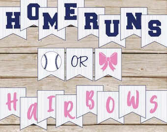 Home Runs or Hair Bows Banner - INSTANT DOWNLOAD - Gender Reveal Banner - Gender Reveal Party - Home runs and hair bows - Baby Shower