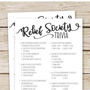 Relief Society Trivia - Instant Download - Relief Society History Game - Relief Society birthday game - lds Relief Society - lds trivia game