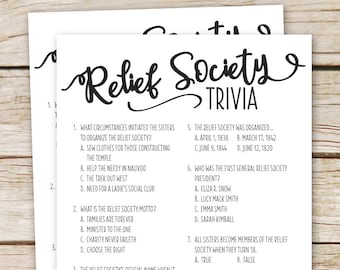Relief Society Trivia - Instant Download - Relief Society History Game - Relief Society birthday game - lds Relief Society - lds trivia game