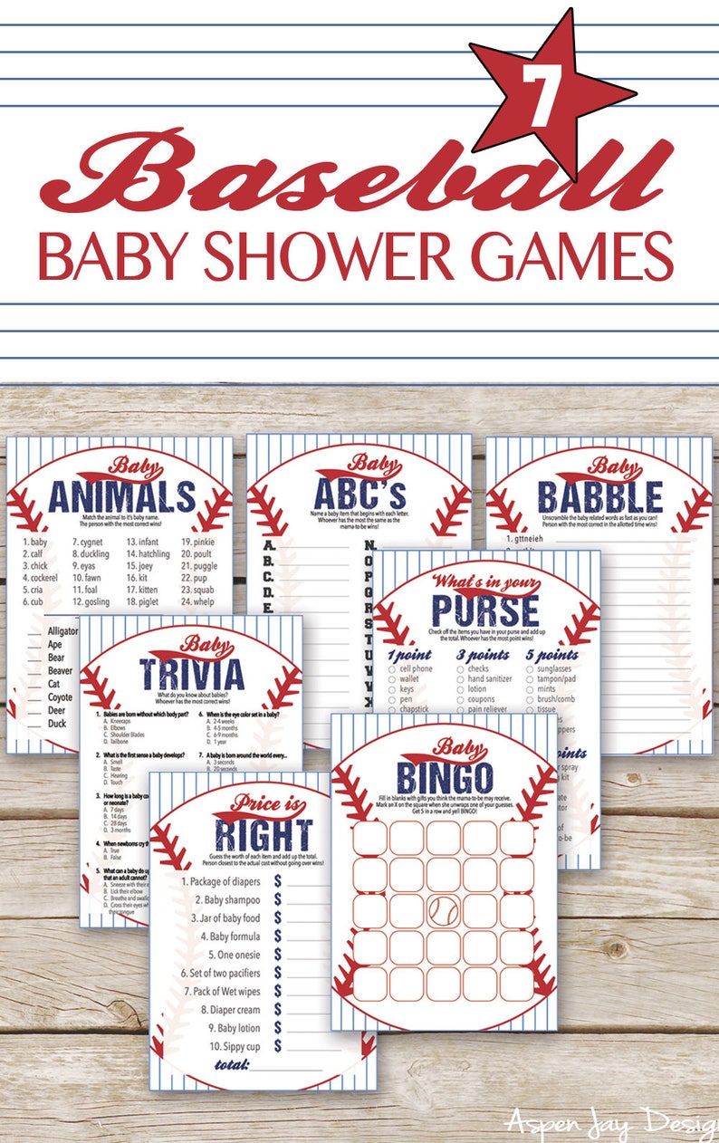 Baseball Baby Shower Games Package SEVEN Printable Baby Etsy