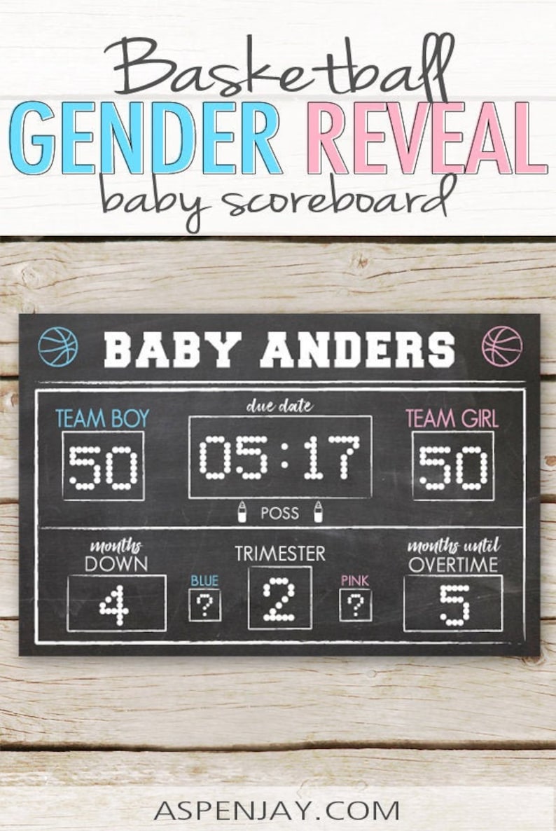 Basketball Gender Reveal Scoreboard DIGITAL PRINTABLE Gender Reveal Sign Basketball Shower Basketball Due Date Sign Pregnancy Stats image 1