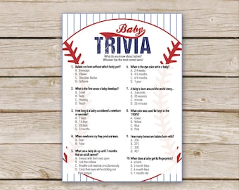 Baseball Baby Shower Trivia Game - Printable Download - Baseball Shower Game - Baby Trivia Game
