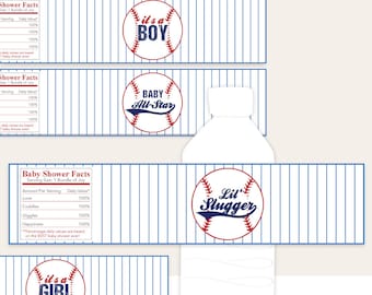 Baseball Baby Shower Bottle Wrappers - Printable Download - Baseball Water Bottle Labels - Baseball Baby Shower Water Bottle Wrappers