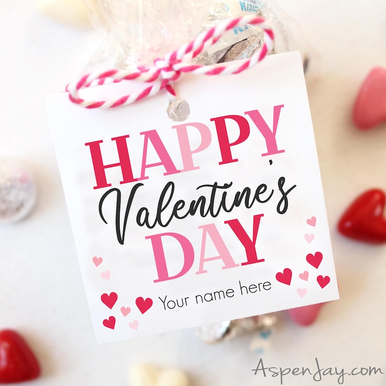 Happy Valentine's Day Tags Printable, INSTANT DOWNLOAD, Valentine Gift Tag - School Classroom Teacher Valentine Party Favor, Cookie Tag