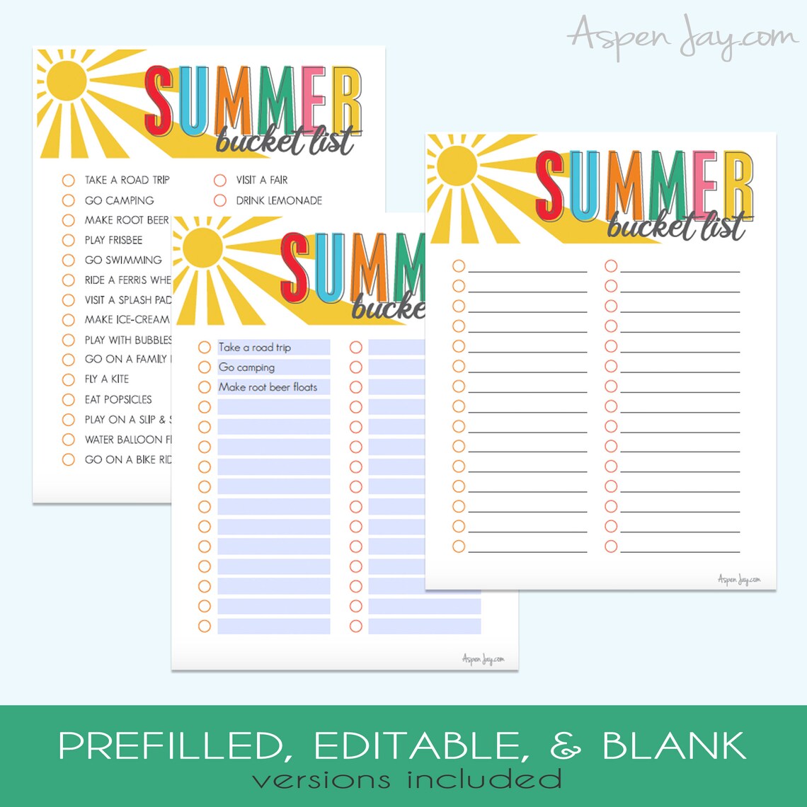 EDITABLE Summer Bucket List INSTANT DOWNLOAD Bucket List Etsy