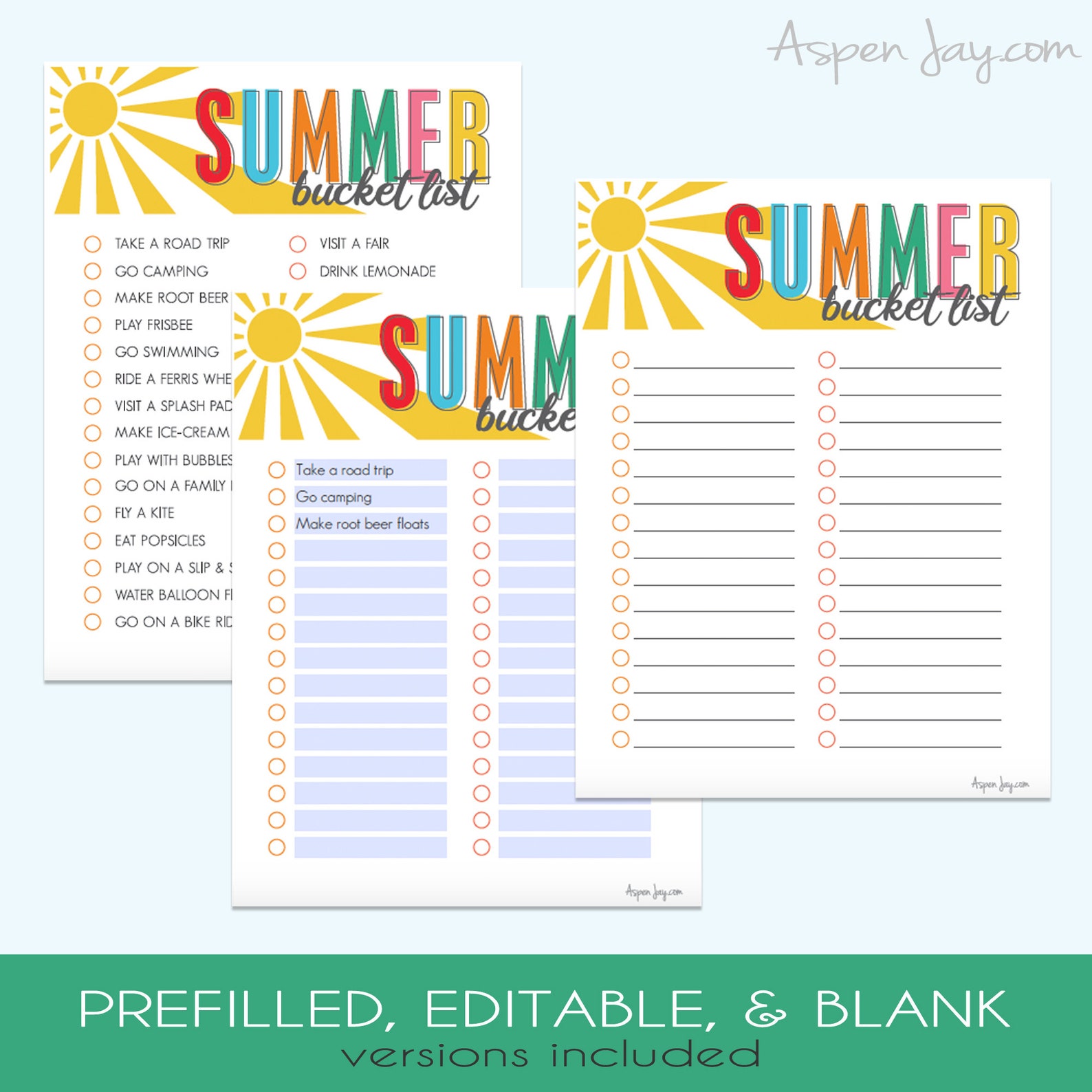 EDITABLE Summer Bucket List INSTANT DOWNLOAD Bucket List - Etsy