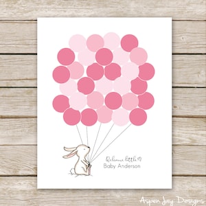 Pink Bunny Guest Book PRINTABLE for Baby Shower Birthday - Rabbit Nursery Art, Bunny Thumbprint Guestbook - digital file