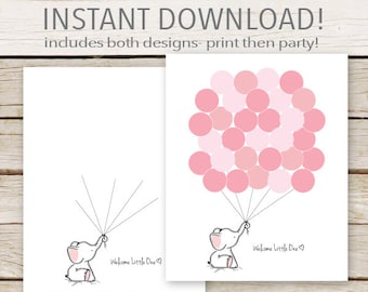 Rosa Elefant Baby Shower Gästebuch Alternative - INSTANT DOWNLOAD - Elefant Fingerabdruck Gästebuch Alternative - Gast Anmeldung Baby Shower