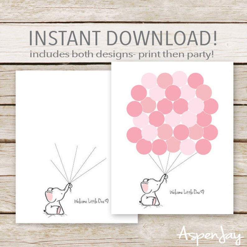 Pink Elephant Baby Shower Guest Book Alternative Instant Etsy