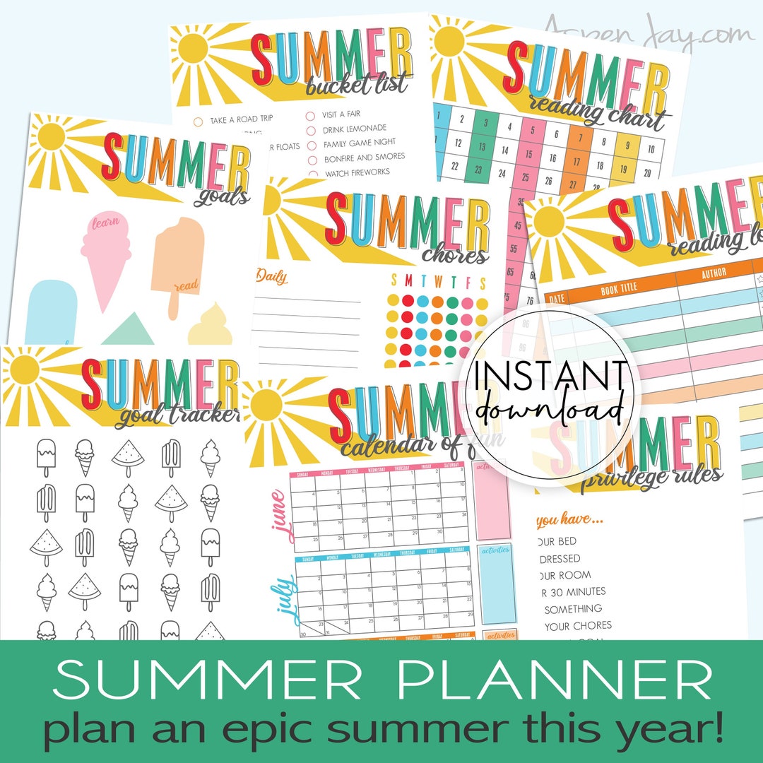 EDITABLE Summer Planner INSTANT DOWNLOAD Summer Charts for Kids Summer ...