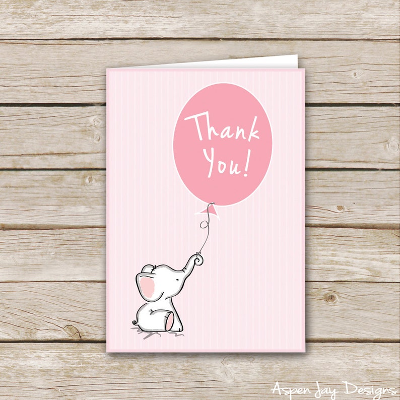 Pink Elephant ThankYou Card Printable Download Pink Etsy