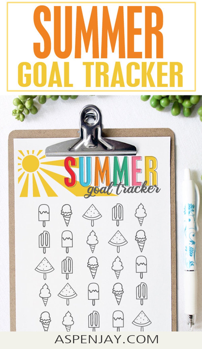 Summer Goal Charts for Kids - INSTANT DOWNLOAD - Goal Template for Kids ...