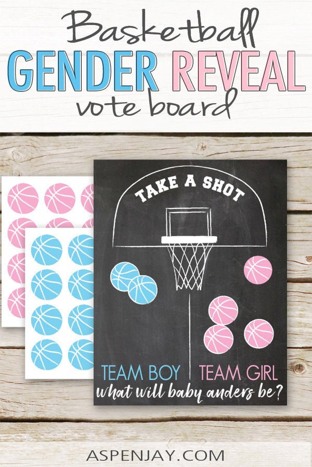 Basketball Gender Reveal Vote Board CUSTOMIZED DIGITAL PRINTABLE Gender