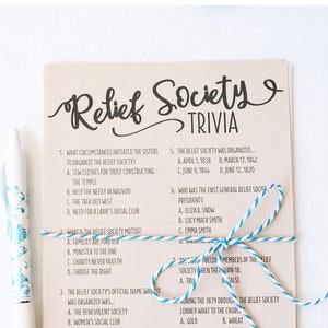 Relief Society Trivia - Instant Download - Relief Society History Game - Relief Society birthday game - lds Relief Society - lds trivia game