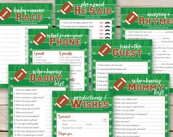 Football Baby Shower Games Package - INSTANT DOWNLOAD - 8 Baby Shower Games: He Said She Said, Mommy Best, Daddy Best - 3 EDITABLE files