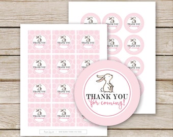 Pink Bunny Favor Tags Thank You - Printable Download - Pink Bunny Baby Shower Thank You Tags