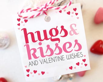 Hugs & Kisses Valentinstag Geschenkanhänger zum ausdrucken, SOFORTIGER DOWNLOAD, Valentinstag Geschenkanhänger - Schule Klassenzimmer Lehrer Valentinstag Mitbringsel, Keksanhänger