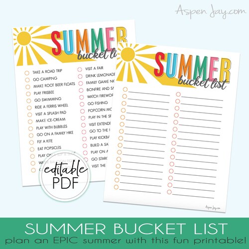 EDITABLE Summer Bucket List 2025 - INSTANT DOWNLOAD - Bucket List