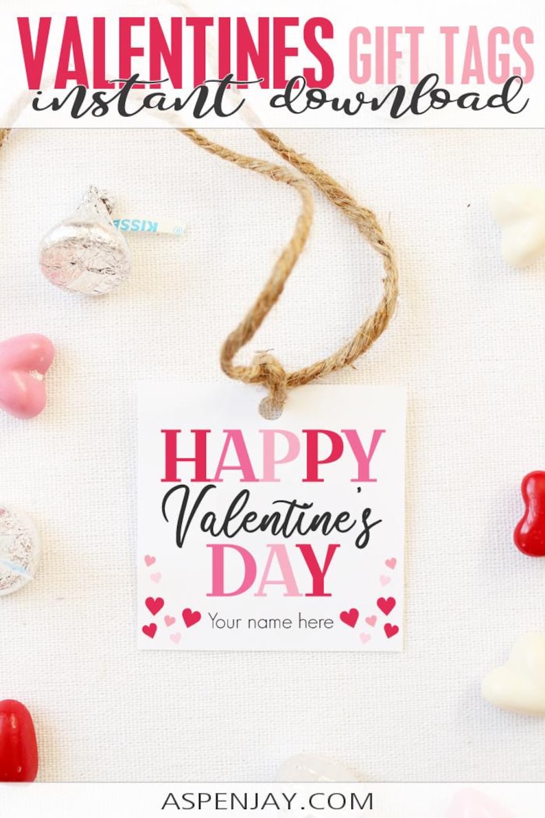 Happy Valentine's Day Tags Printable, INSTANT DOWNLOAD, Valentine Gift Tag - School Classroom Teacher Valentine Party Favor, Cookie Tag