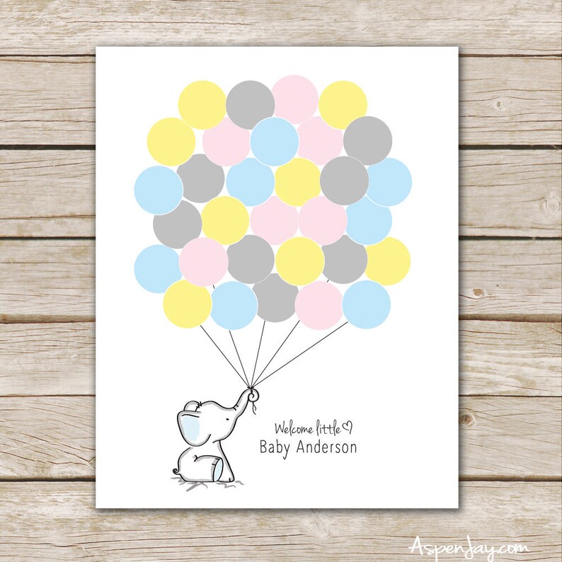 Pastel Elephant Baby Shower Guest Book PRINTABLE Elephant Etsy