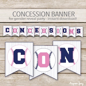 Baseballs Or Bows Gender Reveal Baby Shower - INSTANT DOWNLOAD - Pink or Blue Concession Banner - Gender Reveal Banner - He or She