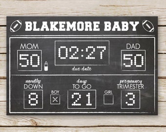 Voetbal Baby Douche Scorebord DIGITAAL AFDRUKBAAR - Baby Due Date Banner - Voetbal Douche Teken - Sport Scorebord Banner - Zwangerschapsstatistieken
