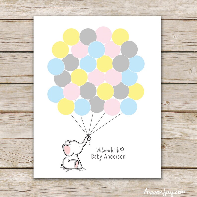 image regarding Baby Shower Guest Book Printable called Pastel Elephant Child Shower Visitor E-book PRINTABLE - Elephant Visitor e-book, Thumbprint Guestbook - thumbprint child shower - electronic report