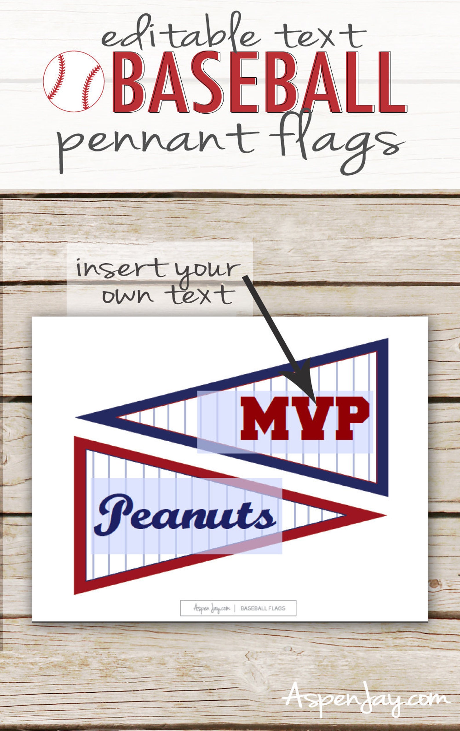 Baseball Pennant Flags DIY Editable Text Printable - Etsy