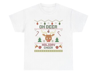 Oh Deer Knit Reindeer T-Shirt | Ugly Christmas Sweater Design