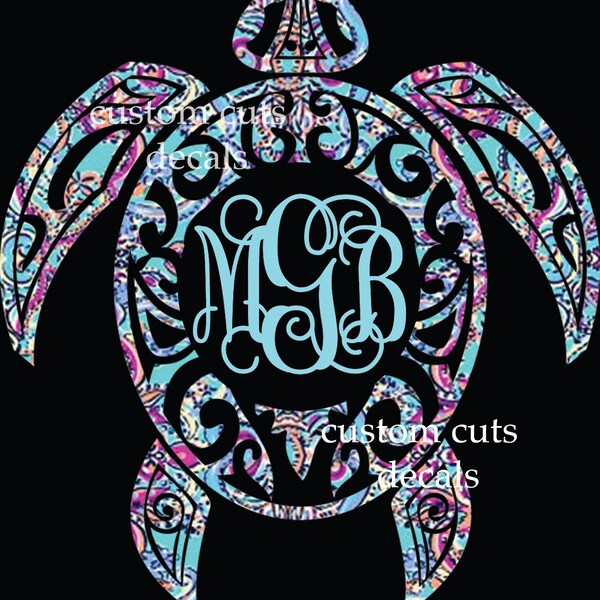 Sea turtle decal, turtle monogram decal,  lilly inspired, iPhone decal, yeti decal, tumbler decal, car window decal