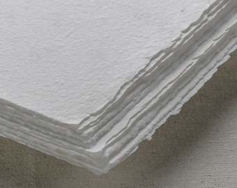 A3 150gsm Handmade Cotton Paper Sheet for Artisans, Pure WHITE, Deckle Edge