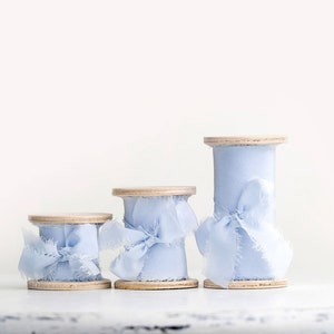 Silk ribbon Sky blue - Hand dyed on spool - For invitations, wedding styling, photography, flat lays, favors, gift packaging