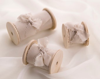 Light taupe Silk ribbon spool for wedding invitations, bouquets, table setting, photography styling, flat lays and more