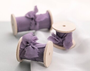 Silk ribbon for invitation - Amethyst wedding theme - Hand dyed ribbon on wooden spool, perfect for wedding styling